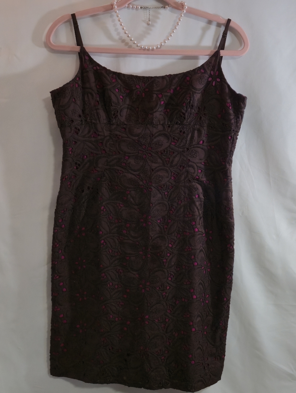 Ann Taylor Brown Lace Dress with Pink Underlay